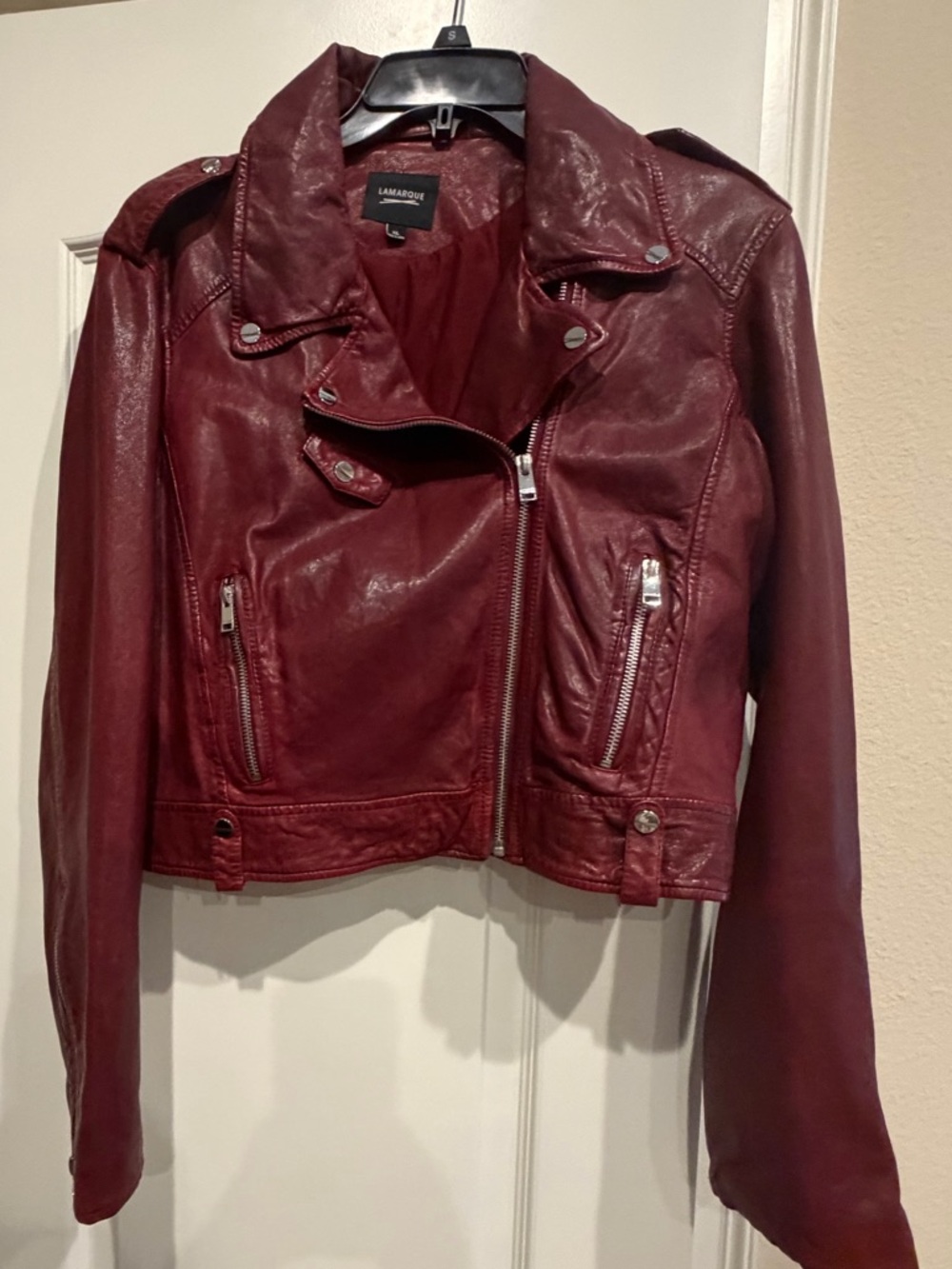Lamarque Wine Red / burgundy Leather Moto Jacket